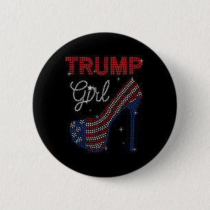 Badge Rond 5 Cm Trump Girl High Heel Rhinestone Us Flag Vote Trump