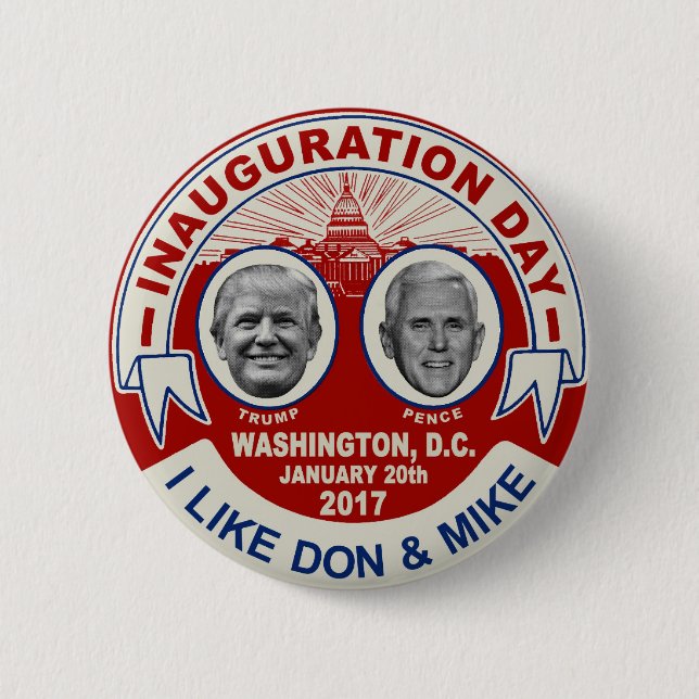 Badge Rond 5 Cm Trump Pence Style Rétro Souvenir de jour d'inaugur (Devant)