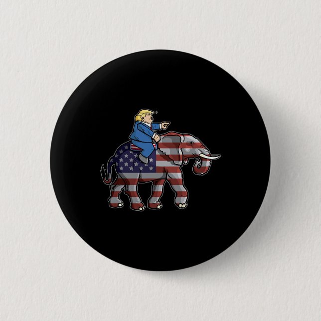 Badge Rond 5 Cm Trump Riding Elephant Républicains Shirt Don (Devant)