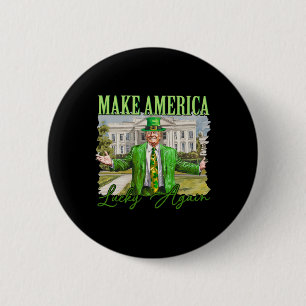 Badge Rond 5 Cm Trump Shamrock Rendez à l'Amérique la Chance St Pa