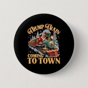 Badge Rond 5 Cm Trump Train Noël Arrive À La Ville Père Noël Trump