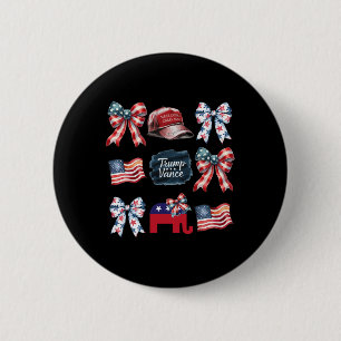 Badge Rond 5 Cm Trump Vance Bow Coquette Vote Présidentiel 2024 El