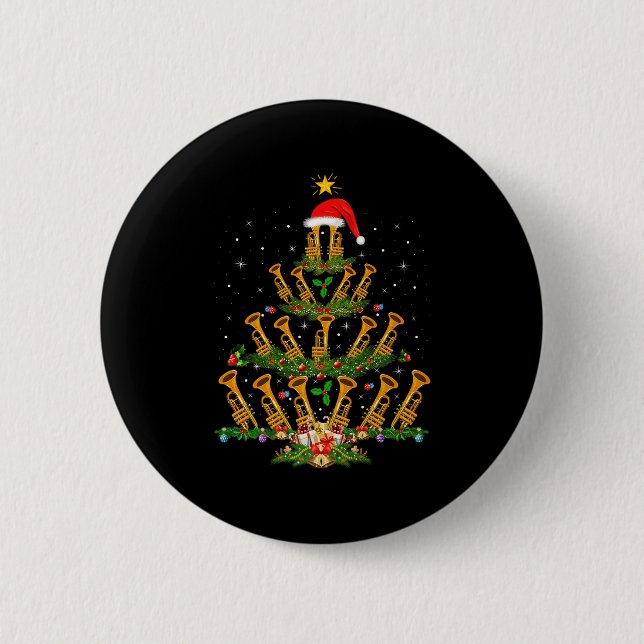 Badge Rond 5 Cm Trumpet Christmas Tree Lights Music Lover Musical  (Devant)