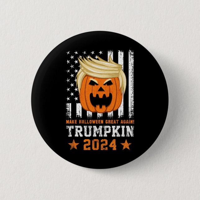 Badge Rond 5 Cm Trumpkin 2024 Etats-Unis Rendre Halloween grand en (Devant)