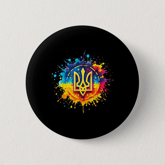 Badge Rond 5 Cm Tryzub Ukraine Trident ukrainien  (Devant)