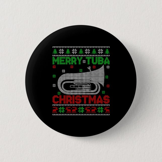 Badge Rond 5 Cm Tuba Music Lover Xmas Lighting Ugly Merry Tuba Chr (Devant)