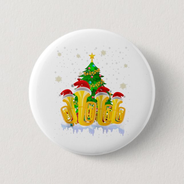 Badge Rond 5 Cm Tuba noël arbre joyeuse lumières de Noël raglan (Devant)
