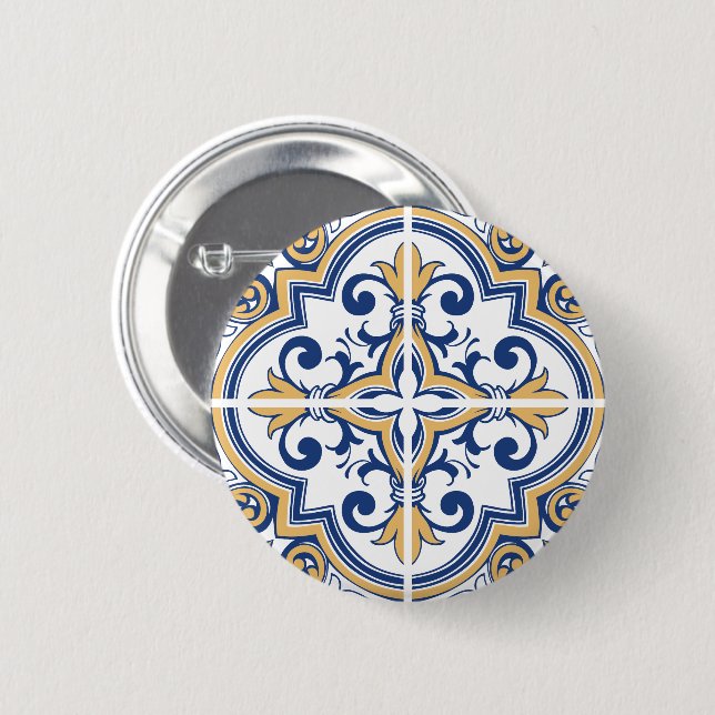 Badge Rond 5 Cm Tuiles portugaises 1 (Devant & derrière)