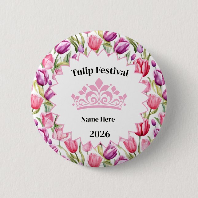 Badge Rond 5 Cm Tulip Festival Royalty Button Pin (Devant)
