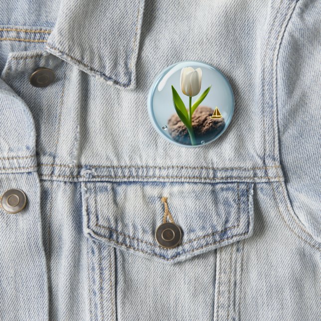 Badge Rond 5 Cm Tulipe blanche dans une bulle (En situation)