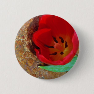 Badge Rond 5 Cm Tulipe jaune printemps et rouge