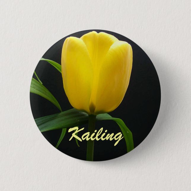 Badge Rond 5 Cm Tulipe jaune simple fleur (Devant)