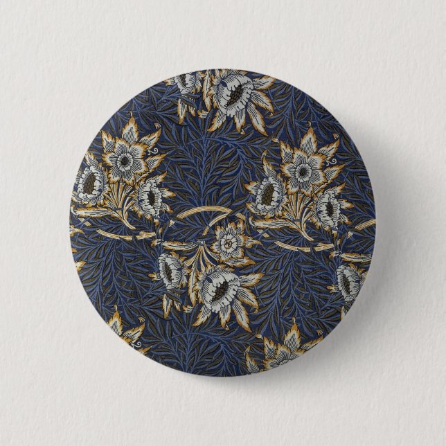 Badge Rond 5 Cm Tulipe Saules Motif Bleu Floral de William Morris (Devant)