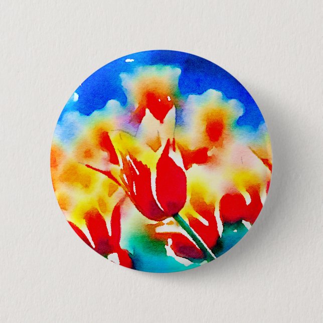 Badge Rond 5 Cm Tulipes d'aquarelle (Devant)