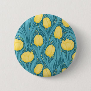 Badge Rond 5 Cm Tulipes en bleu et jaune