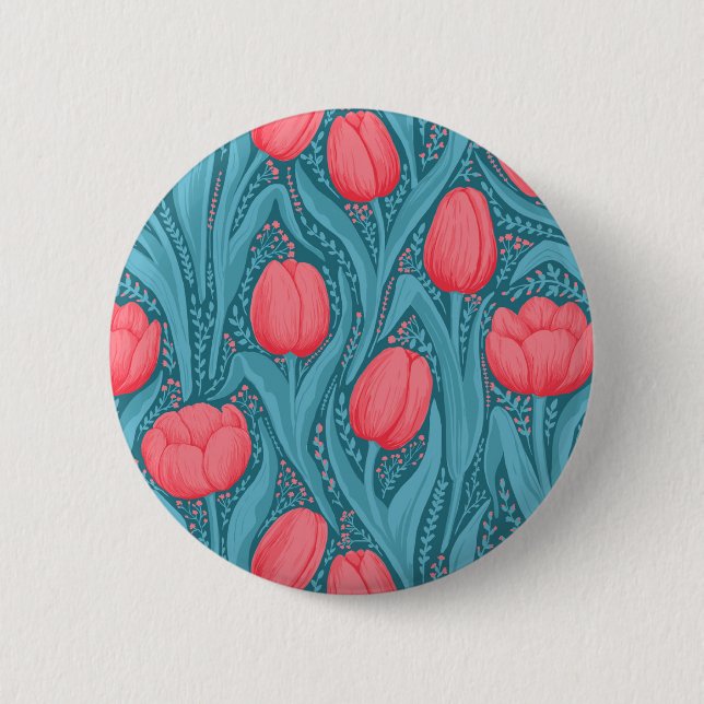 Badge Rond 5 Cm Tulipes en bleu et rouge (Devant)