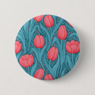 Badge Rond 5 Cm Tulipes en bleu et rouge