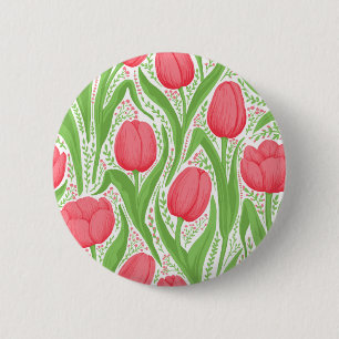 Badge Rond 5 Cm Tulipes en rouge et vert