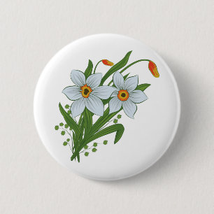 Badge Rond 5 Cm Tulipes et fleurs de jonquilles