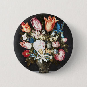 Badge Rond 5 Cm Tulipes et Roses Hollandaises Antiques de Bosschae