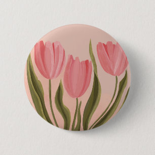 Badge Rond 5 Cm Tulipes Painteté Jolie Rose