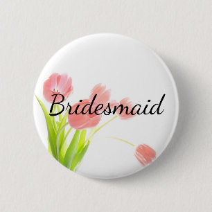 Badge Rond 5 Cm Tulipes Roses Douces Demoiselles d'Honneur