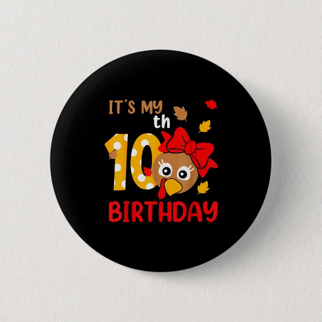 Badge Rond 5 Cm Turkey 10th Birthday Autumn Thanksgiving Party Boy (Devant)