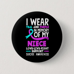 Badge Rond 5 Cm Turquoise & ; Violet En Mémoire De Ma Nièce Sui