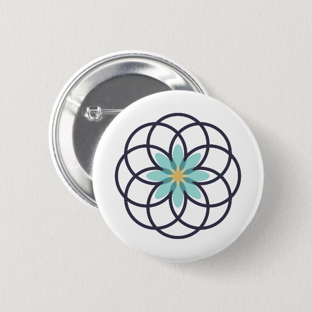 Badge Rond 5 Cm Turquoise et marine Blue Flower Design (Devant & derrière)