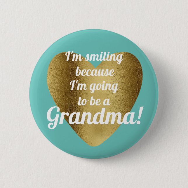 Badge Rond 5 Cm Turquoise Gold Heart va être grand-mère Faire-part (Devant)