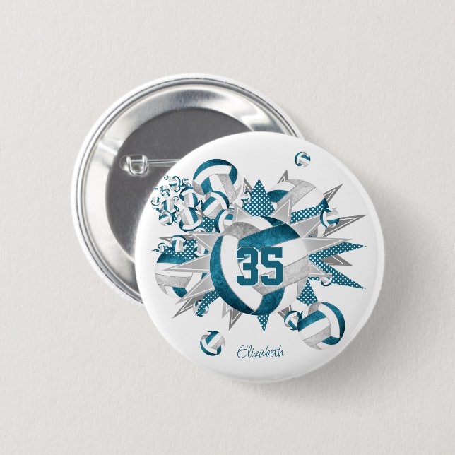 Badge Rond 5 Cm turquoise gris filles sports cadeaux volleyballs é (Devant & derrière)