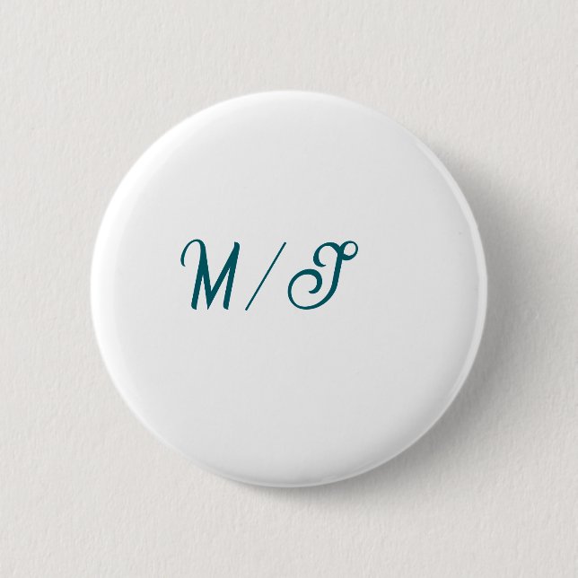 Badge Rond 5 Cm Turquoise monogramme nom de couple de mariage simp (Devant)