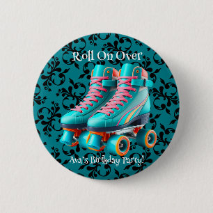 Badge Rond 5 Cm Turquoise Neon Rollerskate fête d'anniversaire Per