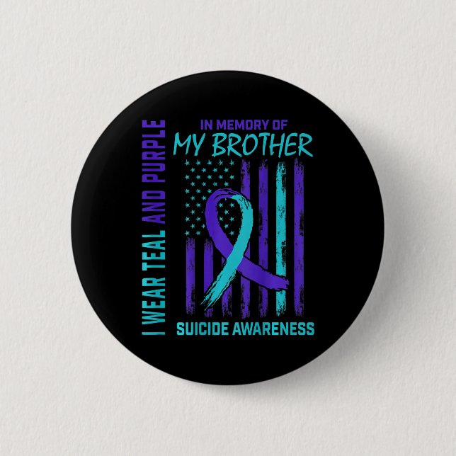 Badge Rond 5 Cm Turquoise Violet Ruban Suicide Sensibilisation Ind (Devant)