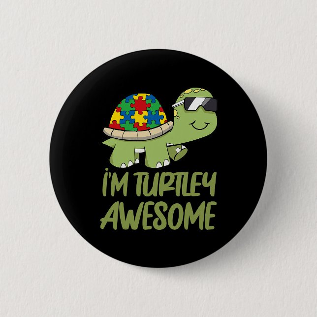 Badge Rond 5 Cm Turtle Awesome Autism Awareness Puzzle Piece (Devant)