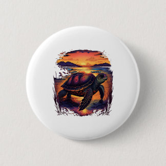Badge Rond 5 Cm Turtle Sea Ocean Seashore Tropical Beach Sunset Co