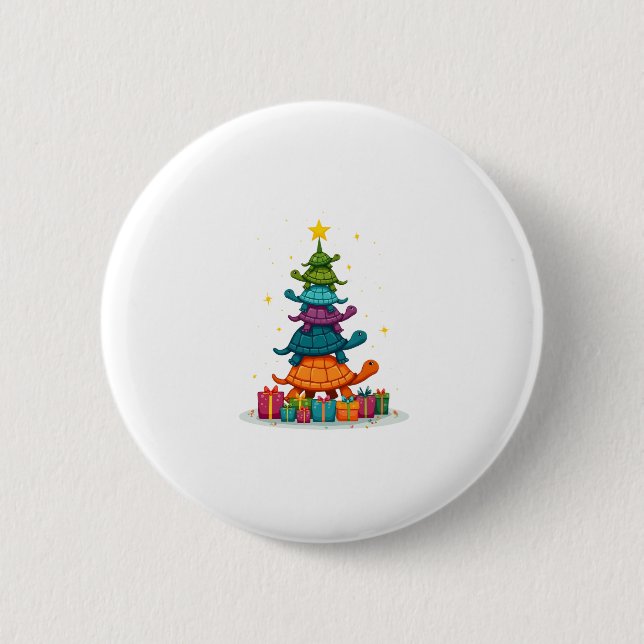 Badge Rond 5 Cm Turtle Tree Sapin de Noël Adorable Tortue Christm (Devant)
