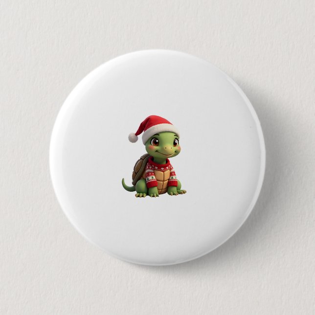 Badge Rond 5 Cm Turtle Ugly Sweater Santa Hat Christmas T-Shirt (2 (Devant)