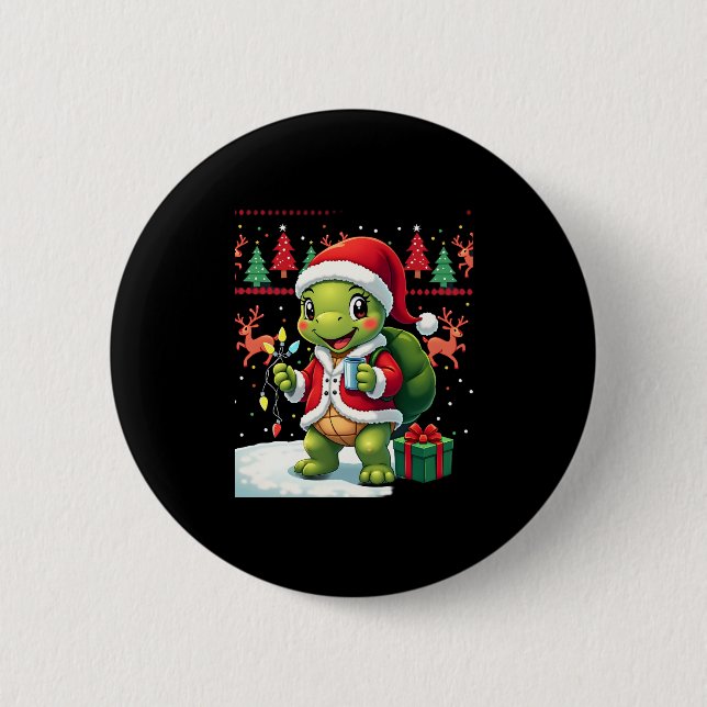Badge Rond 5 Cm Turtle Xmas Lights Ugly Santa Turtle Christmas Tan (Devant)