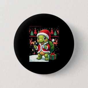 Badge Rond 5 Cm Turtle Xmas Lumières Père Noël laid Tortue Noël Ta