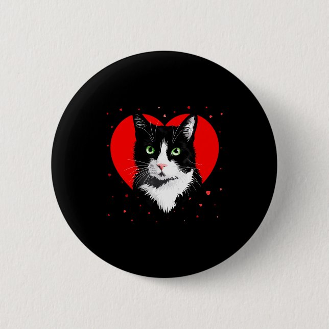 Badge Rond 5 Cm Tuxedo Cat Valentine Heart For Kitten And Animal L (Devant)
