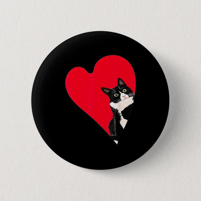 Badge Rond 5 Cm Tuxedo Cat Valentine Heart For Kitten And Animal L (Devant)