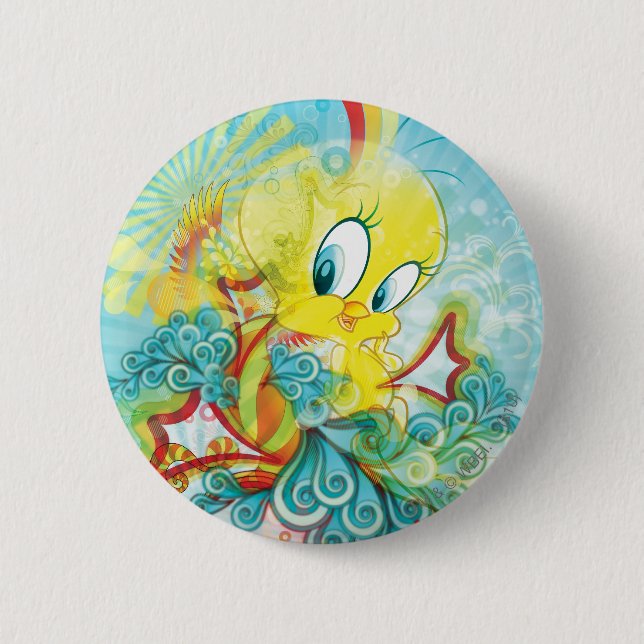 Badge Rond 5 Cm TWEETY™ En Vague Bleue (Devant)