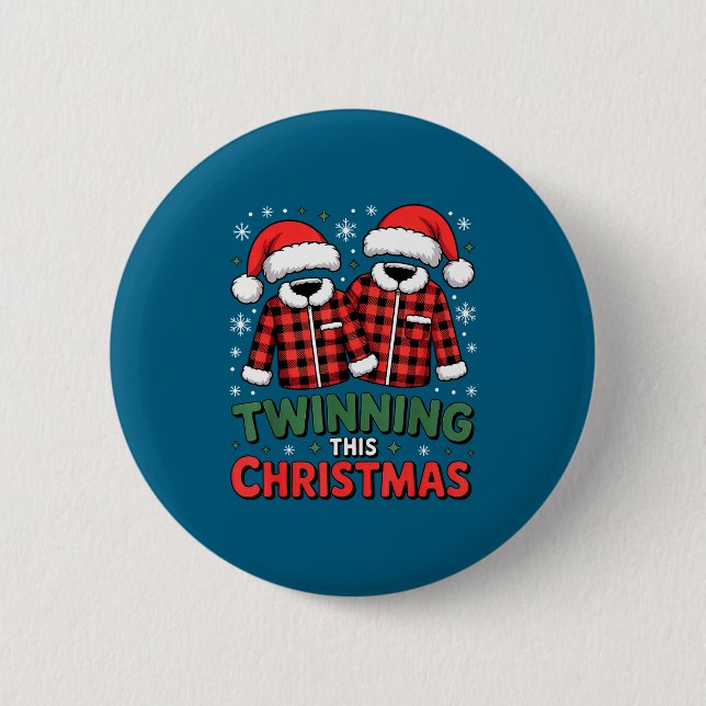 Badge Rond 5 Cm Twinning This Christmas Matching Family Holiday  (Devant)