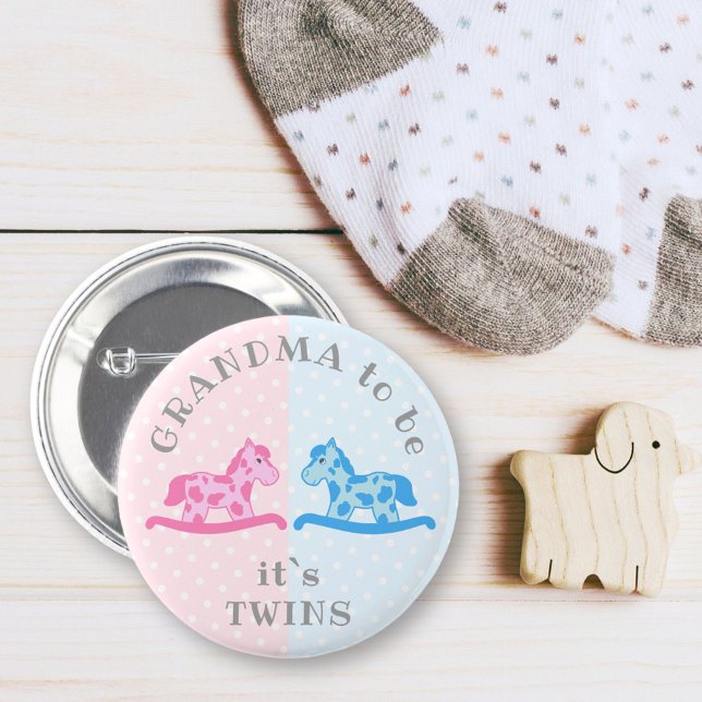 Badge Rond 5 Cm Twins Boy Girl Rocse Horse Grand-mère Baby shower (Créateur téléchargé)