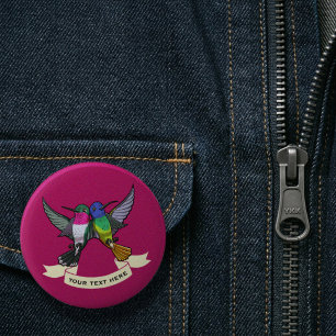 Badge Rond 5 Cm Two Brightly Colored Hovering Hummingbirds Cartoon