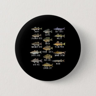 Badge Rond 5 Cm Types D'Espèces De Poissons D'Eau Douce Biologie P