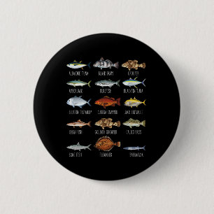 Badge Rond 5 Cm Types D'Espèces De Poissons D'Eau Salée Biologie P