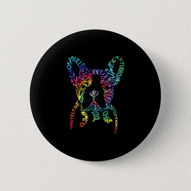 Badge Rond 5 Cm Typographie Bulldog Tie Dye Art graphique Frenchie (Devant)
