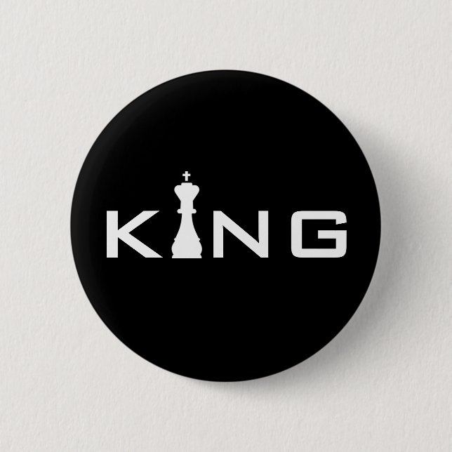 Badge Rond 5 Cm Typographie Cool King Joueur d'échecs (Devant)